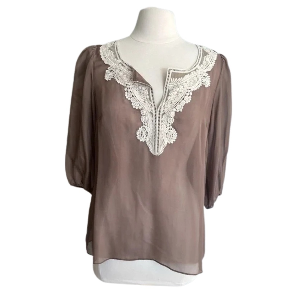 Anthropologie Fei Silk Sheer Lace Blouse | 100% Silk | Size M
